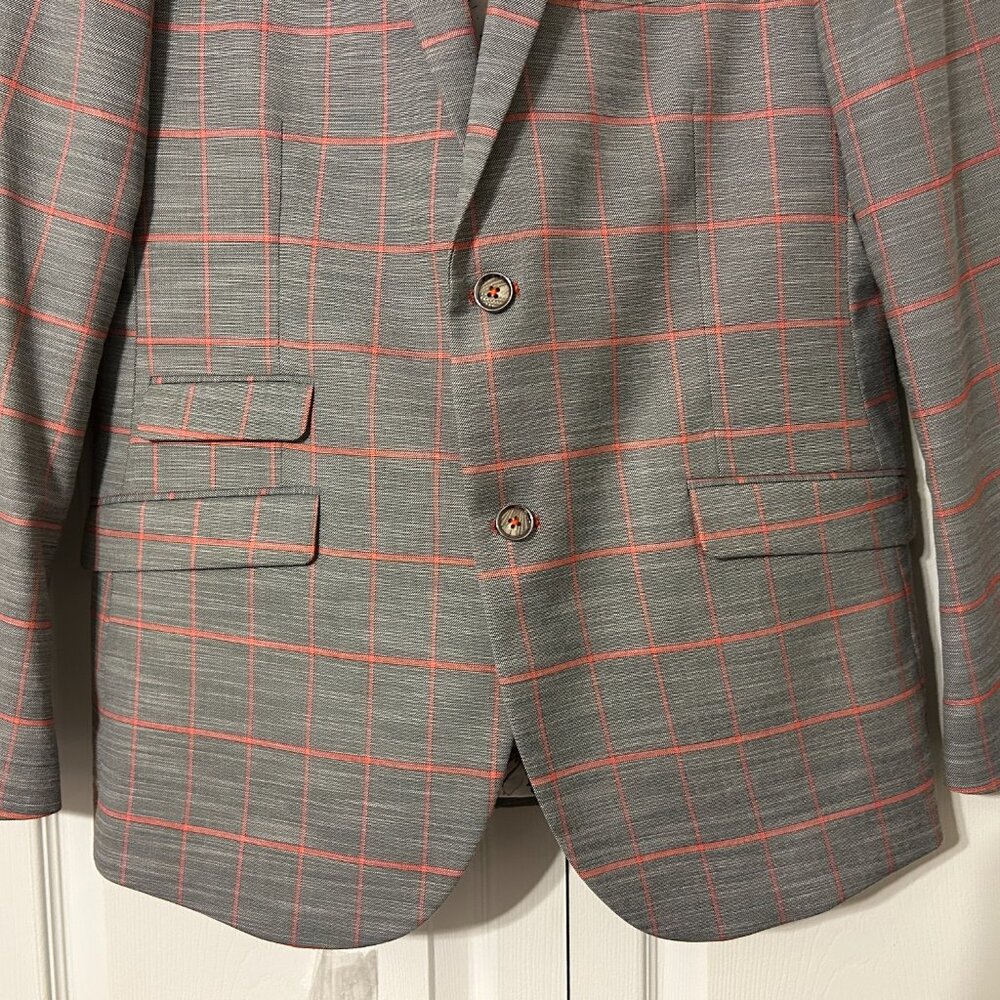Mens PAISLEY & GRAY Sz 42L Gray & Peach Plaid Slim Fit Suit Jacket Sport Coat - Picture 4 of 13